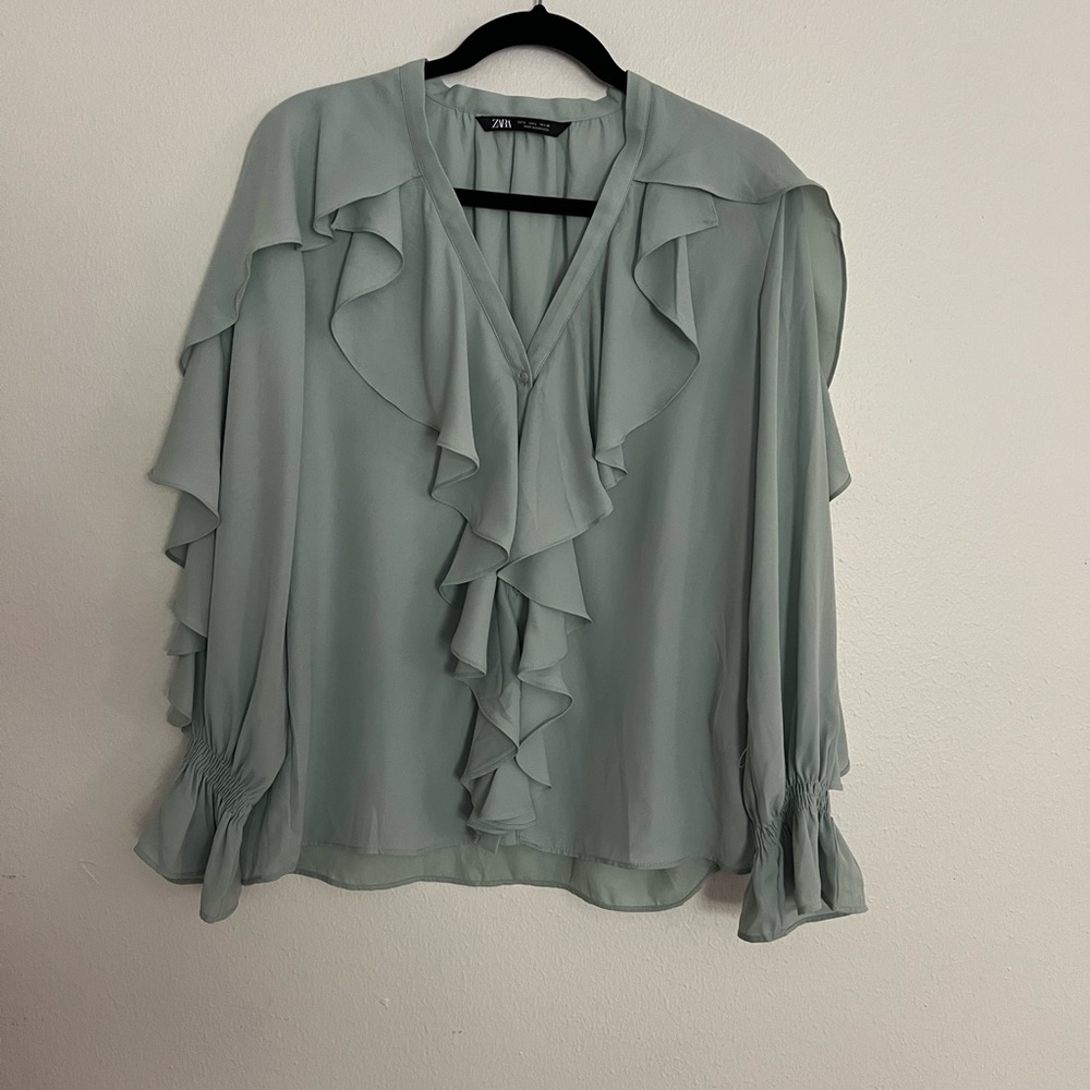 Zara Mint Ruffle Blouse